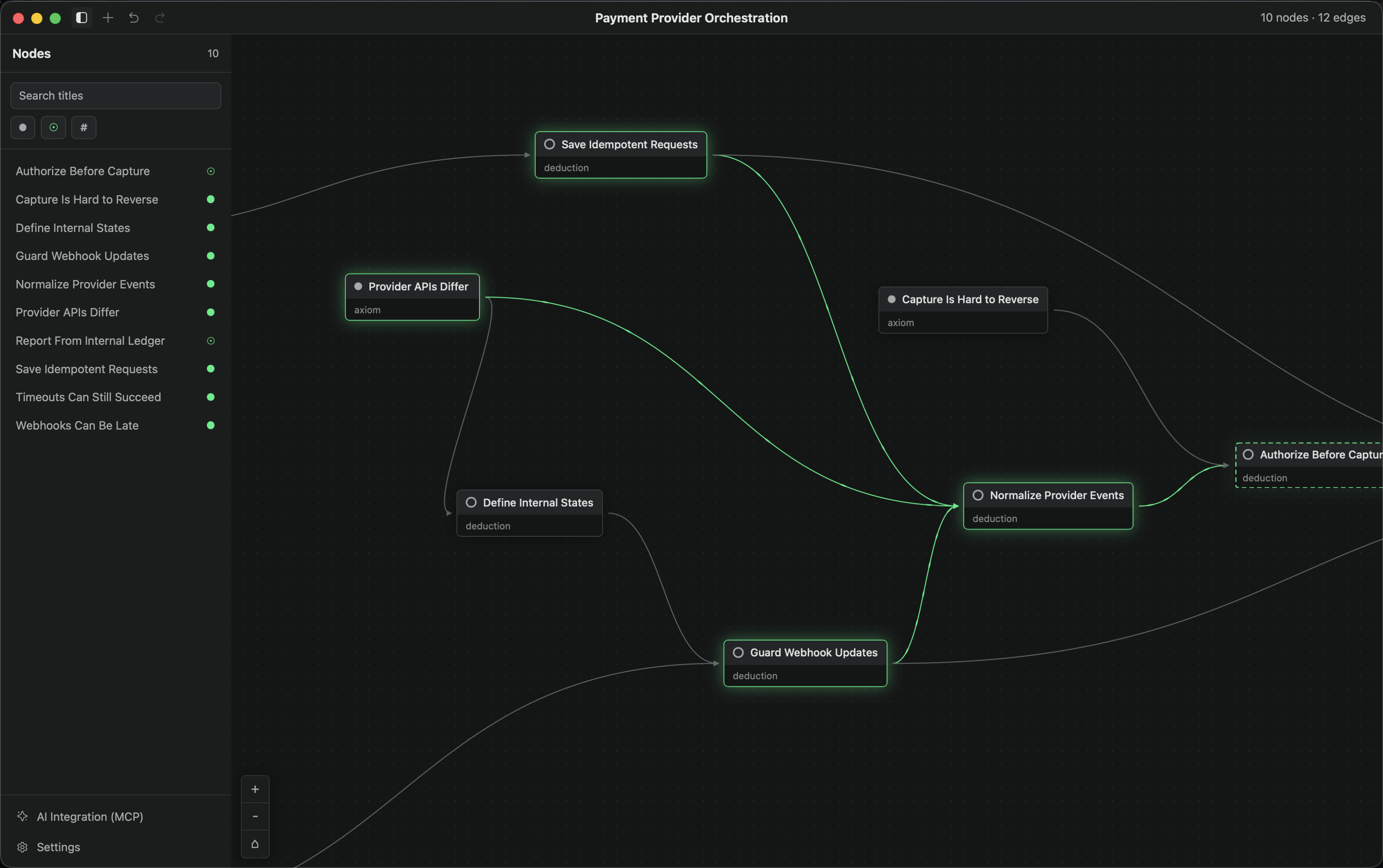 Ex-Grapha desktop app showing a payment provider orchestration graph